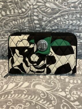 Vera Bradley RFID Turnlock Wallet - Imperial Rose Black Green Pattern